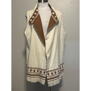 KING RANCH Aztec Open Cardigan Cotton Cashmere Knit Sleeveless Sweater Wrap sz.L